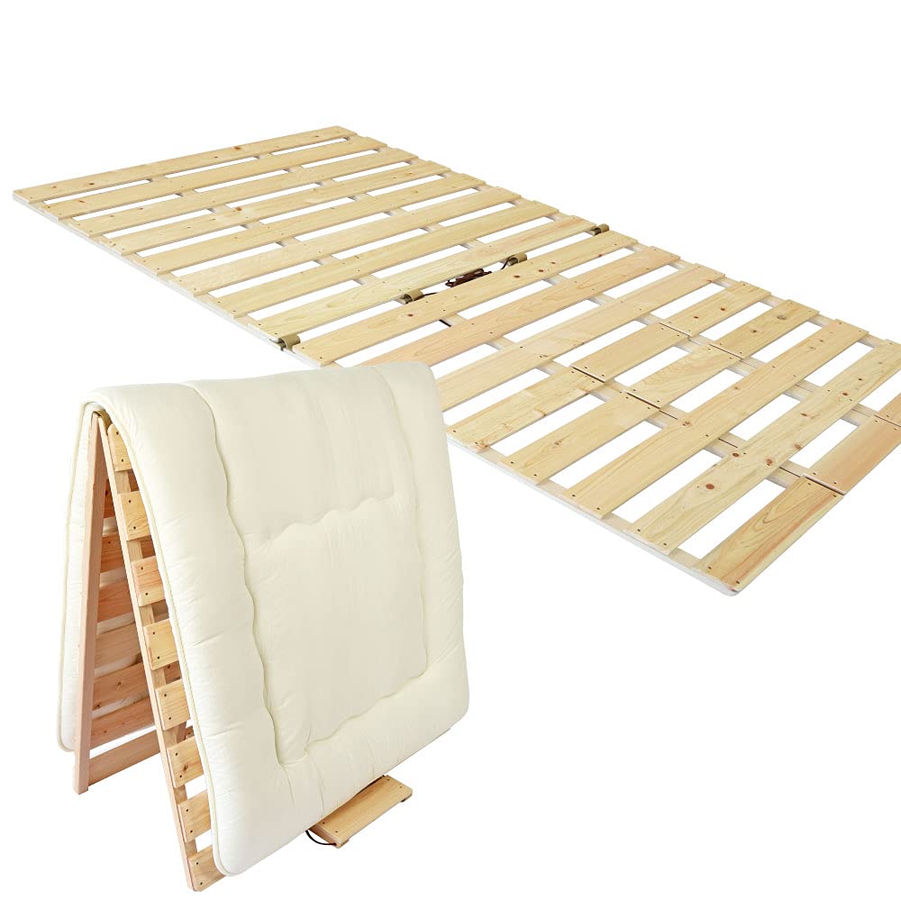 【国産ひのき製 安心の国産品】 布団干し機能付きスノコベッド (シングルサイズ用 国産ひのき) 折りたたみベット すのこベット 木製 湿気対策商品画像
