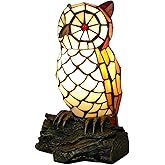 VirtueKing Cute Owl Lamp Tiffany Style Stained Glass Table Lamp Cute Animal Shape Table Lamp Night Light, 8.7 inch Tall, LED Bulb Included, for Home Room Decor, Gift
