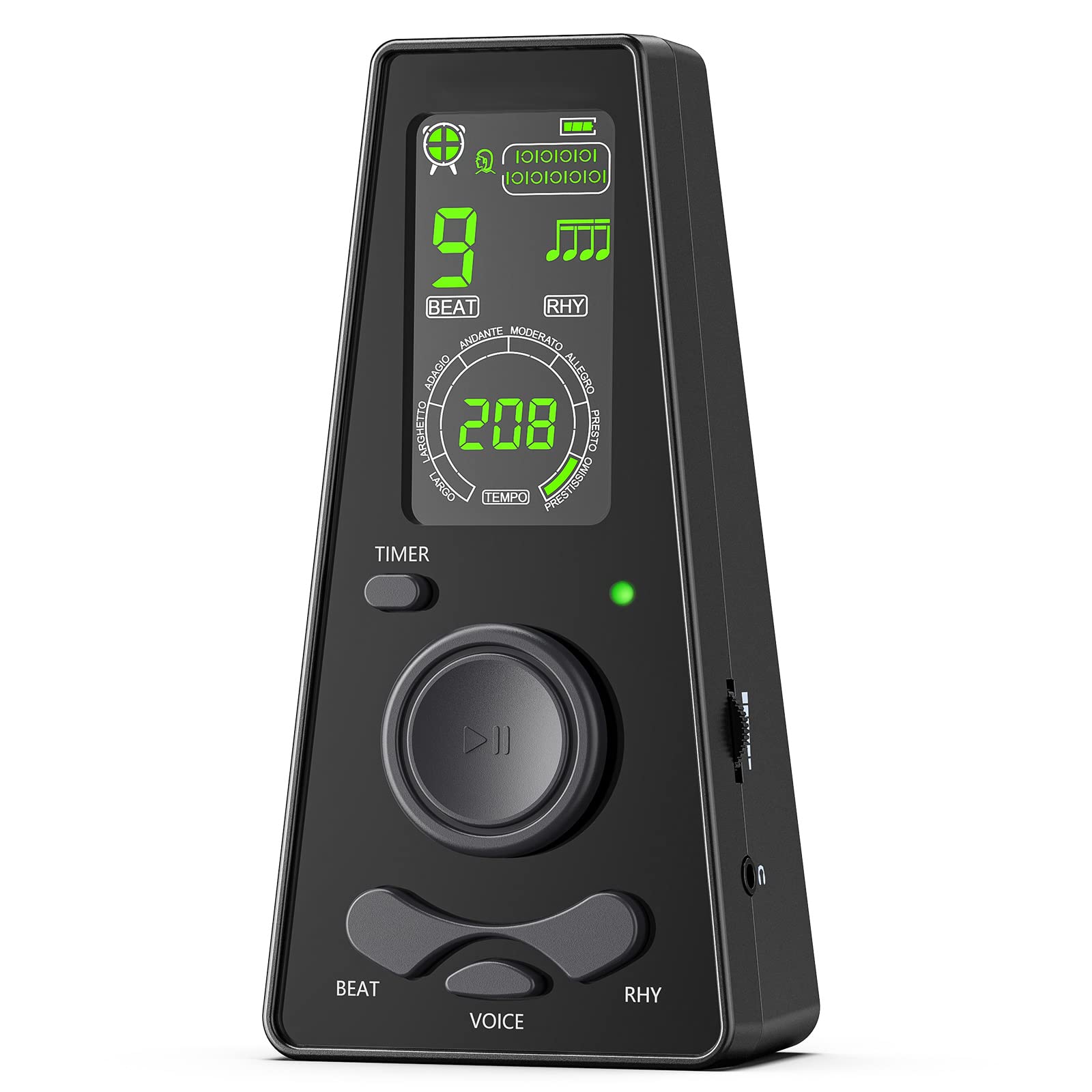 LEKATO Digital Metronome with Volume Control and Tempo Knob, Electronic Metronome with Timer, Wide Tempo Range, Vocal Voice Beats for Piano, Violin, Guitar, Ukulele and Drum (Black)