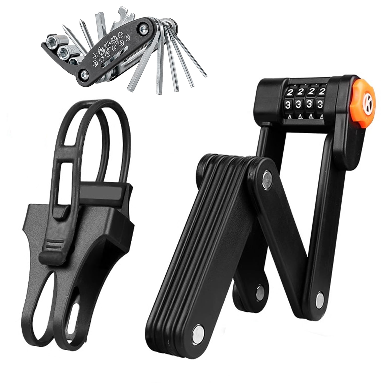 Photo 1 of PXIYOU Folding Bike Lock Anti-Theft Foldable Bicycle Lock 4-Digit Combination Bike Lock Steel Heavy Duty Bike Lock Waterproof Anti-Rust Foldable Chain Lock for E-Bikes Scooter Road Mountain Bikes