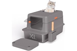 GOYAPPIN Stainless Steel Litter Box With Lid, Extra Large Cat Litter Box XL,Top Entry & High Sided & Enclosed Litter Box with Scoop and Filter Pedal for Kitty, Big Cats, Anti-Leakage, Easy Cleaning, Non-Sticky