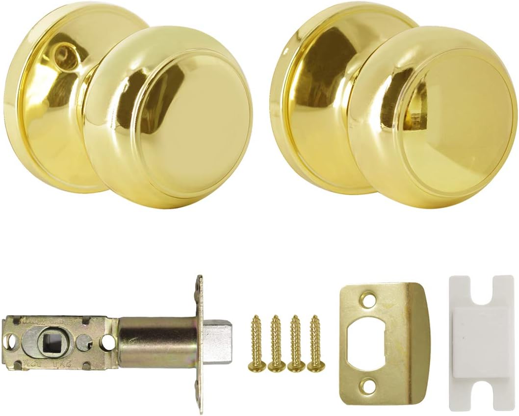 Probrico Brass Passage Interior Door Knob with Lock Sets Stainless