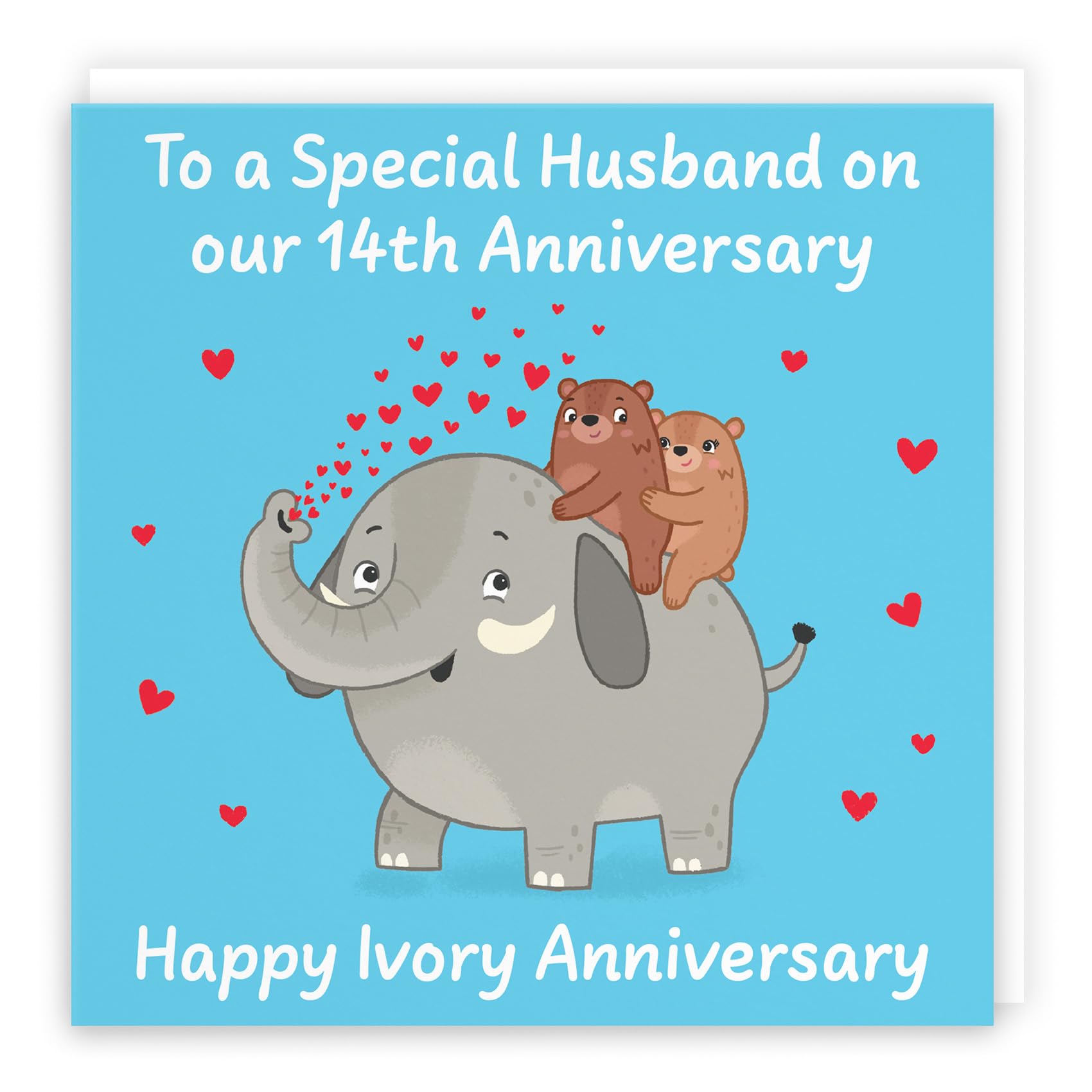 Hunts England - Husband 14th Anniversary Card - Ivory Anniversary - 14 Years - Cute Fun Bears Card - Love Story Collection