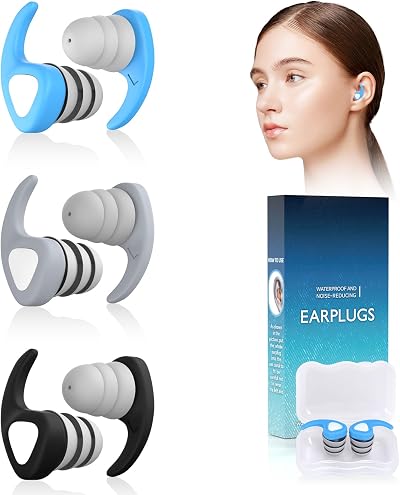 QQJOYCCI Swimming Ear Plugs 3 Pairs Reusable Silicone Waterproof Adults Teens