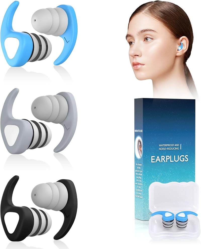 QQJOYCCI Swimming Ear Plugs 3 Pairs Reusable Silicone Waterproof Adults Teens
