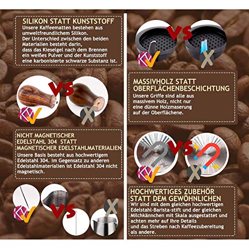 Moligh doll Tamper 51 mm, Kaffee Tamper Aus Edelstahl, Espresso Tamper Inkl. Tampermatte, MilchkkNnchen, Barista Stift… – Bild 8