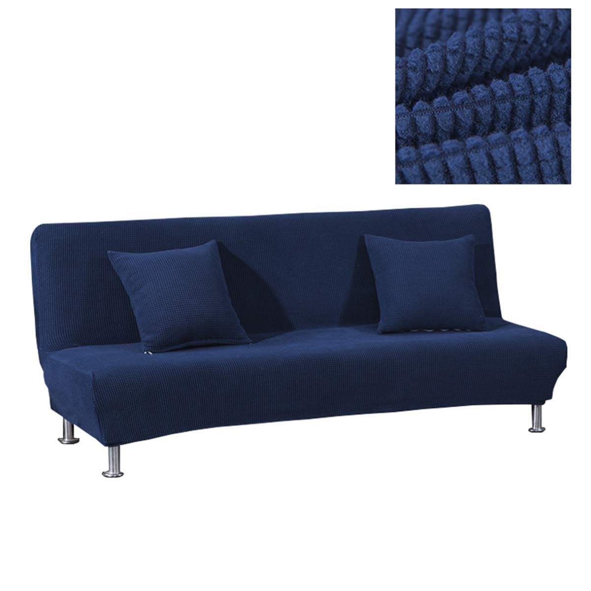 WINS Sofa Bed Cover Sofa Bed Armless Sofa Cover Stretch Non-Slip Futon Cover 1 Seater Blue