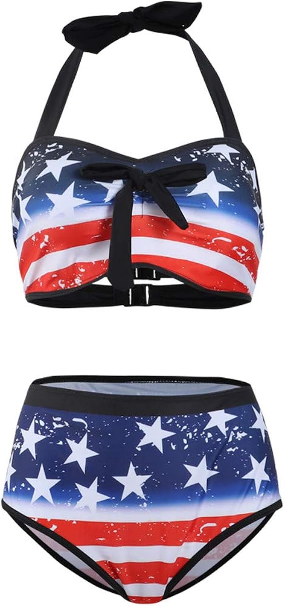 WLONG Women's Plus Size Bikini Set American Flag Print