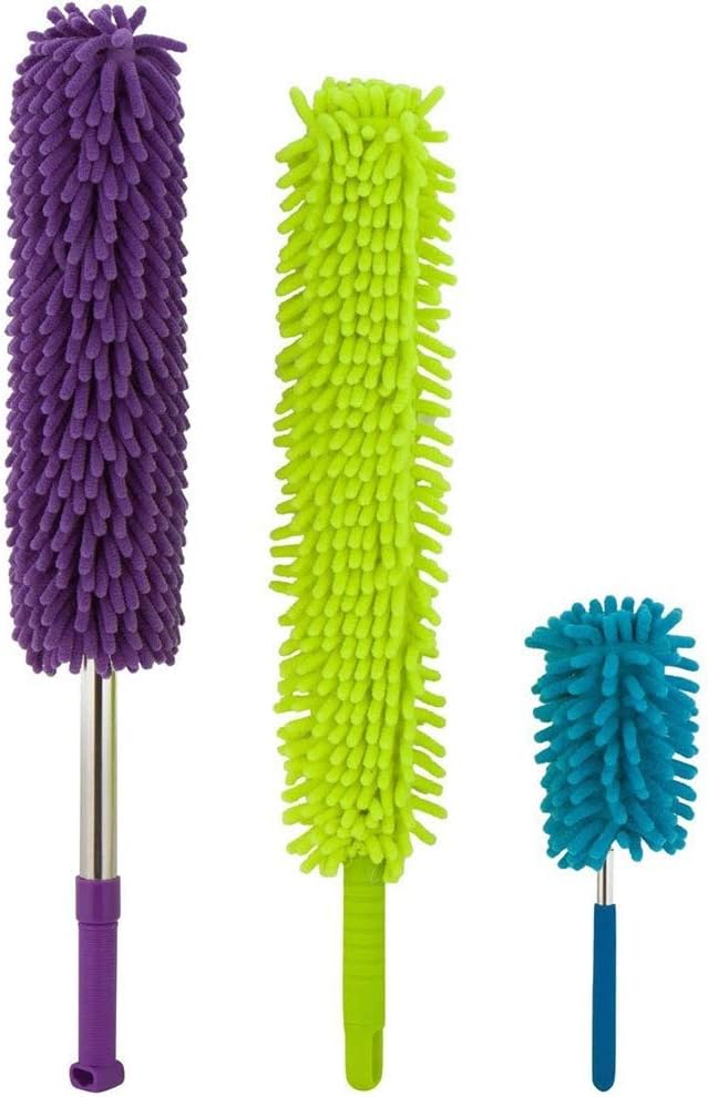 Microfiber Long Handled Dusters Set of 3, Include Extendable Duster