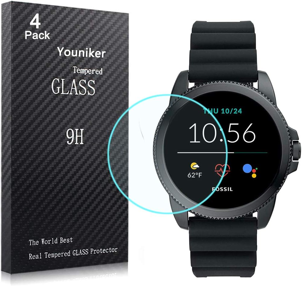 Youniker 4 Pack Compatible with Fossil Gen 5E Screen Protector Tempered Glass for New Fossil Men’s Gen 5E 44mm Smartwatch Screen Protectors Cover Anti-Scratch