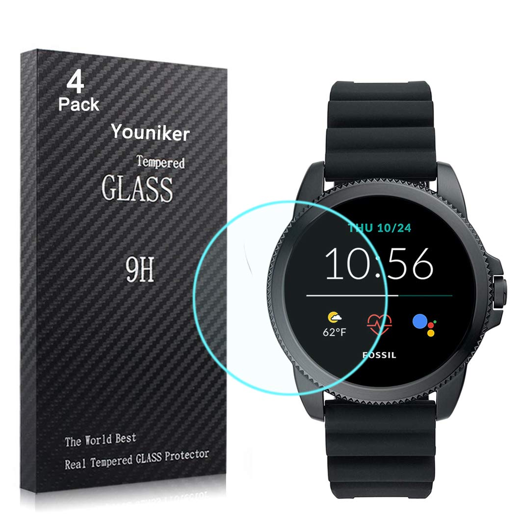 Youniker 4 Pack Compatible with Fossil Gen 5E Screen Protector Tempered Glass for New Fossil Men’s Gen 5E 44mm Smartwatch Screen Protectors Cover Anti-Scratch