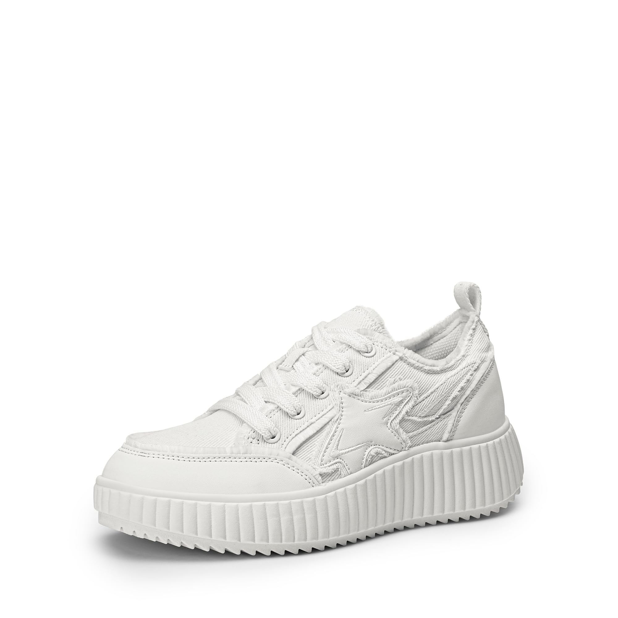 Photo 1 of *STAINED* DREAM PAIRS Women Platform Chunky Lightweight Comfortable Casual Denim Fabric Lace-Up Kay Walking Fashion Sneakers,Size 8,White,SDFN2427W