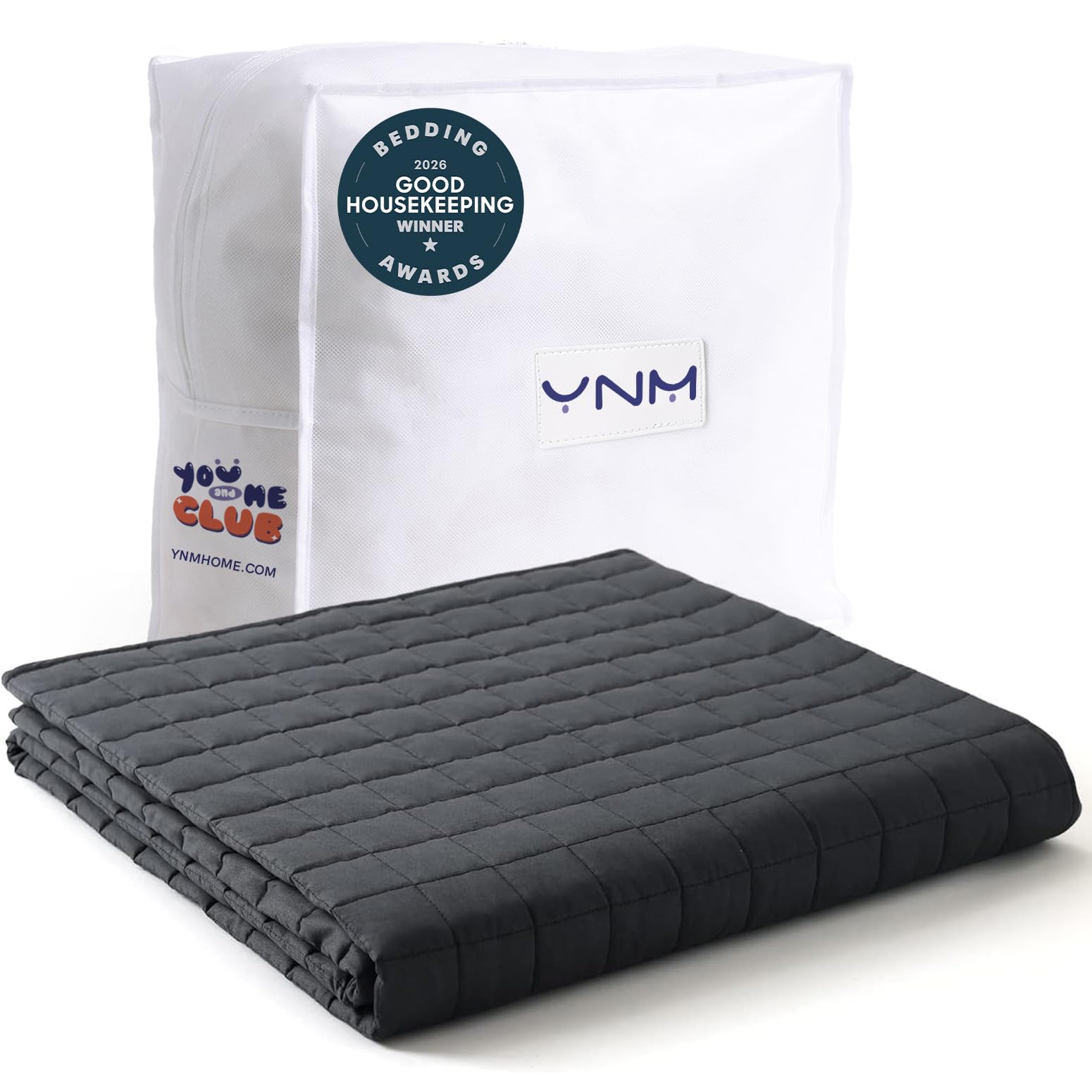 YnM Cotton King Size Weighted Blanket for Adults (88x104 Inches, 40 Pounds, Dark Grey), Smallest Compartments with Cooling Glass Beads,Heavy Blanket for Two Persons of 240~390lbs on Queen or King Bed Image