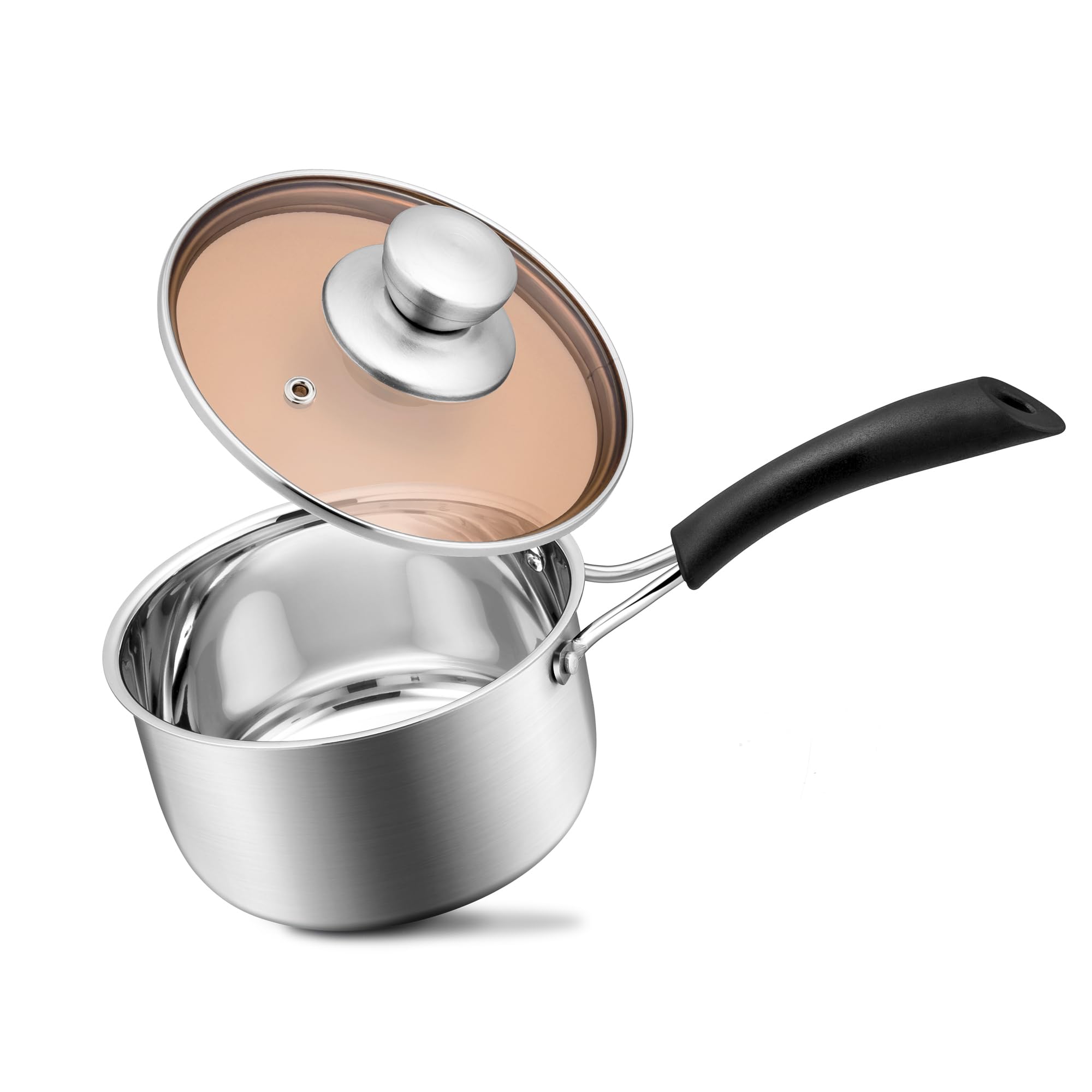 Photo 1 of 1 Quarts 18/10 Stainless Steel Saucepan, Joyfair Small Sauce Pan Milk Pot with Glass Lid for Cooking Stewing Boiling Spaghetti Soup, Extra Pan Wall & Heat-proof Bakelite Handle, Dishwasher Safe