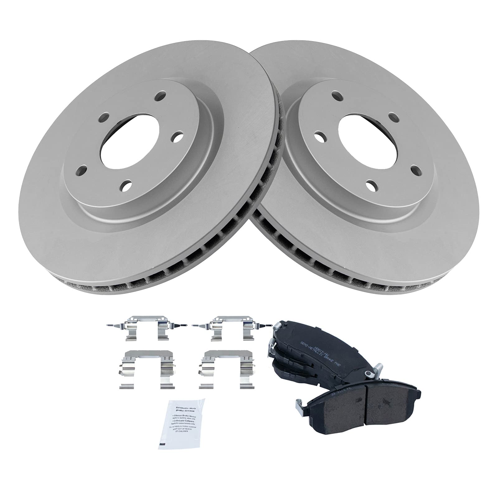 TRQ Front Brake Pad and Rotor Set Semi Metallic Vented Coated Rotors Compatible with 2007-2012 Nissan Sentra Image