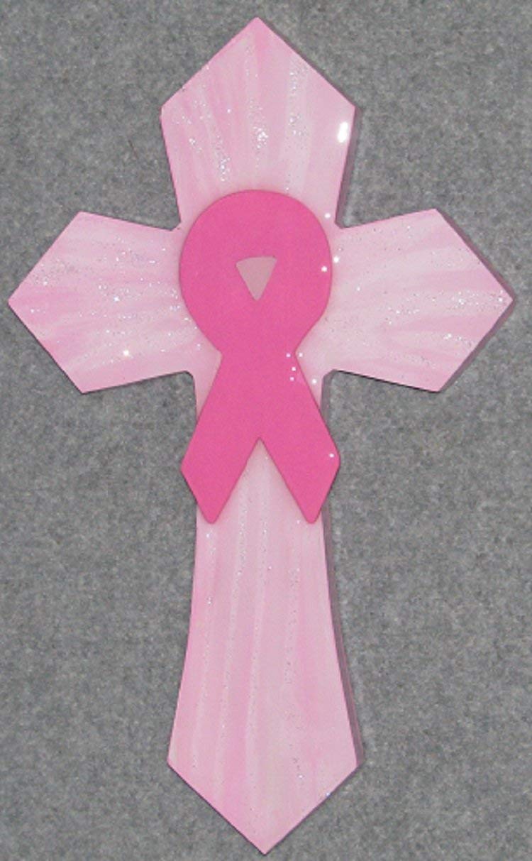 decorative wall cross, pink on pink ribbon, handmade