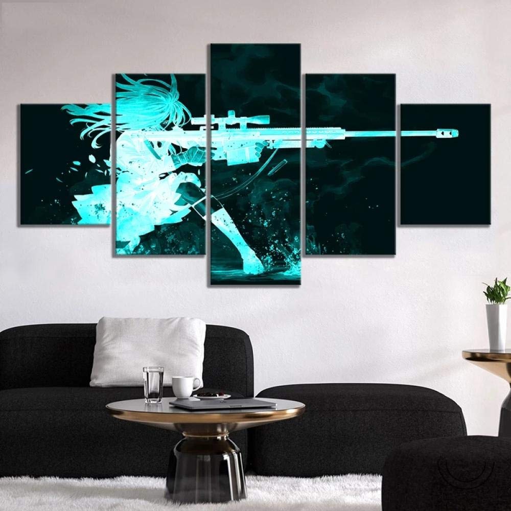 FRTTCYO Fall Home Decor Indoor Decoration 5 Pieces Canvas Wall Art Picture -Anime Girls&Barrett M82 