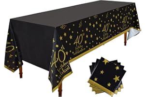 Gatherfun 40th Birthday Disposable Tablecloth 4 Pack Gold and Black Waterproof Plastic Table Cover for Men Woman 40 Birthday Party Decorations