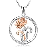 YYmqmq Birth Flower Necklace 925 Sterling Sliver Natural Pendant Jewelry Birthday Gifts for Women Mom Hikers Campers