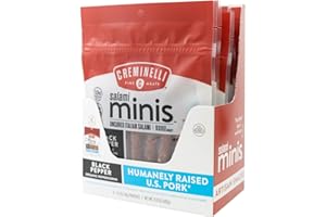 Creminelli Black Pepper Salami Minis, (6 count, 2.6oz), Humanely Raised Pork*, No Added Nitrates or Nitrites, No Artificial Ingredients, Gluten Free, Keto & Paleo Friendly Snacks, 19g Protein Per Pouch, 0g Sugar**