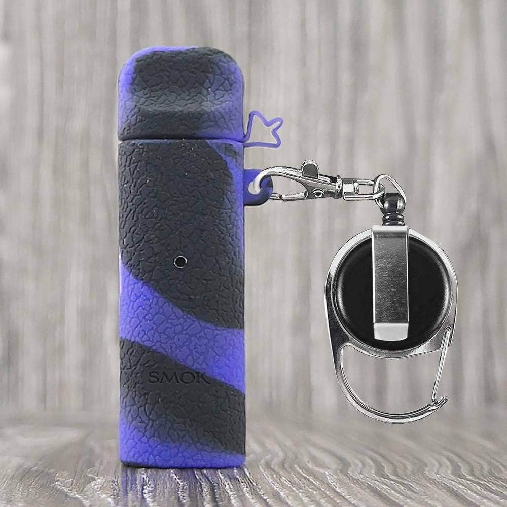 CEOKS for Smok Novo Silicone Case with Keychain Anti-Loss Holder Carrying case Rubber Skin wrap (Purple/Black)