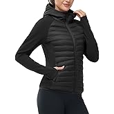 TBMPOY Women's Running Winter Jackets with Hood Warm Lightweight Insulated Water Resistant Puffer Jacket for Hiking Golf