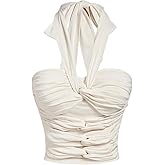 Floerns Women's Plus Size Twist Front Halter Tops Tie Backless Ruched Party Club Tank Tops