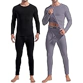 CL convallaria 2 Pack Thermal Underwear for Men Long Johns Fleece Lined Base Layer Set Winter Bottom Top 2XS-6XL