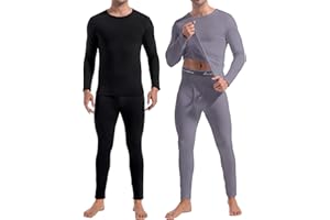 CL convallaria 2 Pack Thermal Underwear for Men Long Johns Fleece Lined Base Layer Set Winter Bottom Top 2XS-6XL