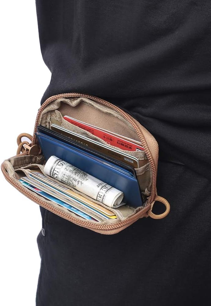 Wishwin Man Purse EDC Pouch Portable Purse Wallet for Keys Changes and Coins with Card Slots as Zippers Waist Bag For Outdoor Camping Hiking Sports