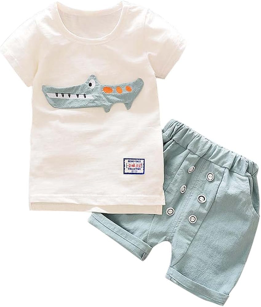 Amazon Co Jp ベビー服セット男の子 ベビー ボーイズ 半袖 ワニ柄 Yokino スーツ ボーイズ 半袖 男の子記念日 運動会 赤ちゃん セットアップ 七五三 撮影記念 結婚式に 出産祝い 誕生日 子供の日 ライトブルー 110 服 ファッション小物