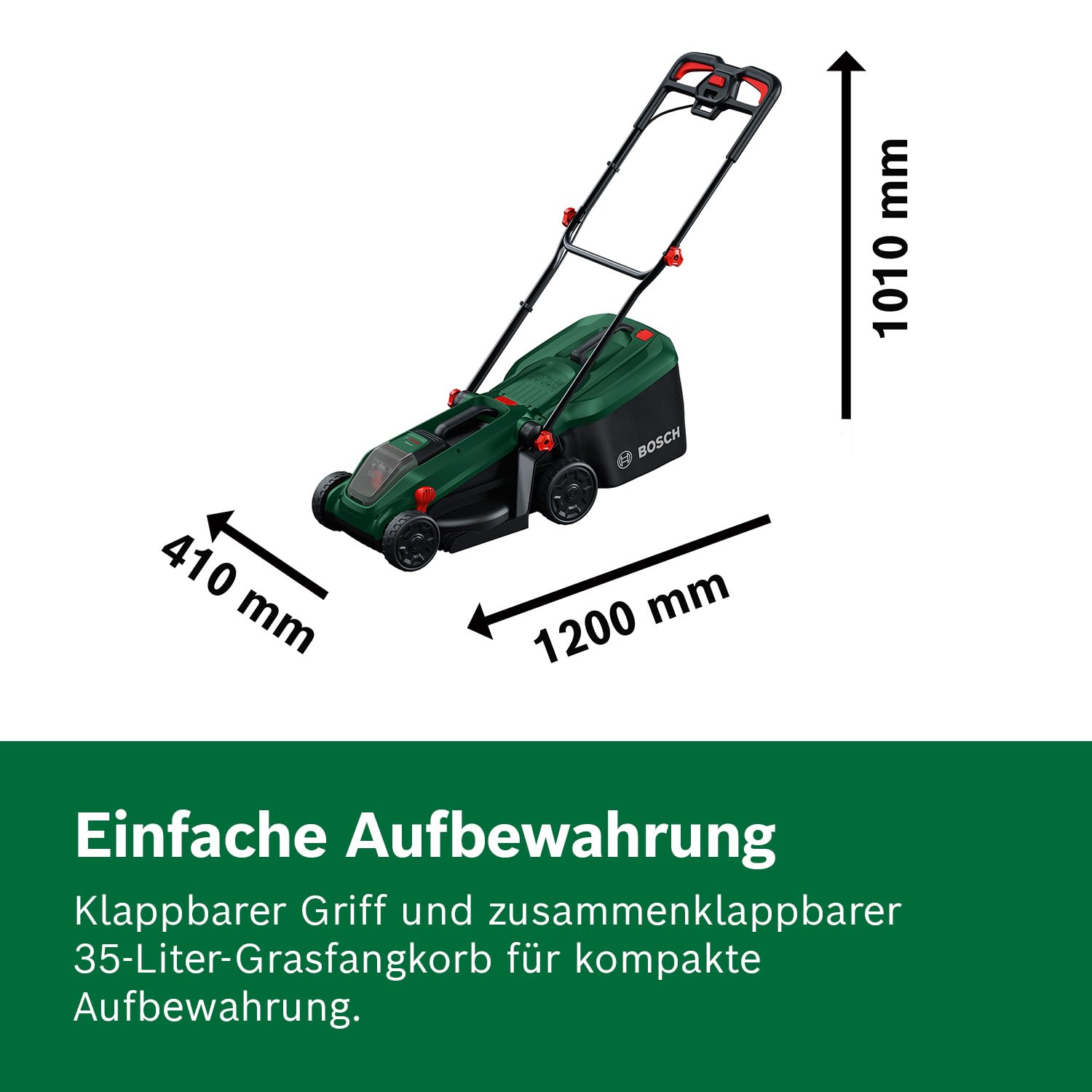 Bosch Akku-Rasenmäher ROTAK18V-32 (Schnittbreite: 32 cm, Schnitthöhe: 25-65 mm, 35 l Stoff-Grasfangkorb, Mulchstopfen, inkl. Akku und Ladegerät) 6