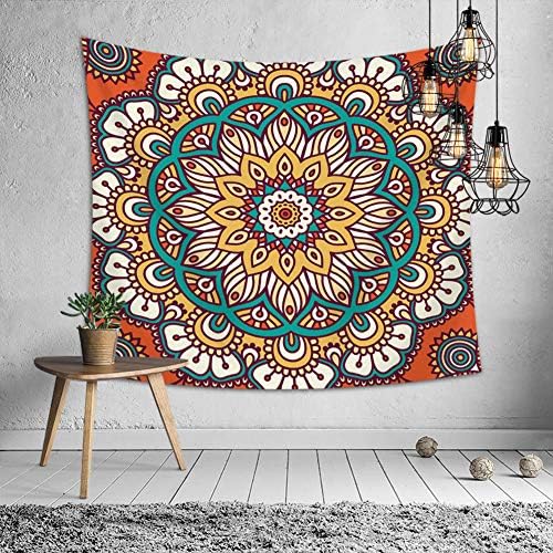 OATHENE Indian Hippie Bohemian Psychedelic Orange Bohemian Mandala Tapestry Wall Hanging,Sunflowers,Black and White,Grey,Orange,Colorful, Polyester, 60L x 51 W Inches (150cm x 130cm),Orange