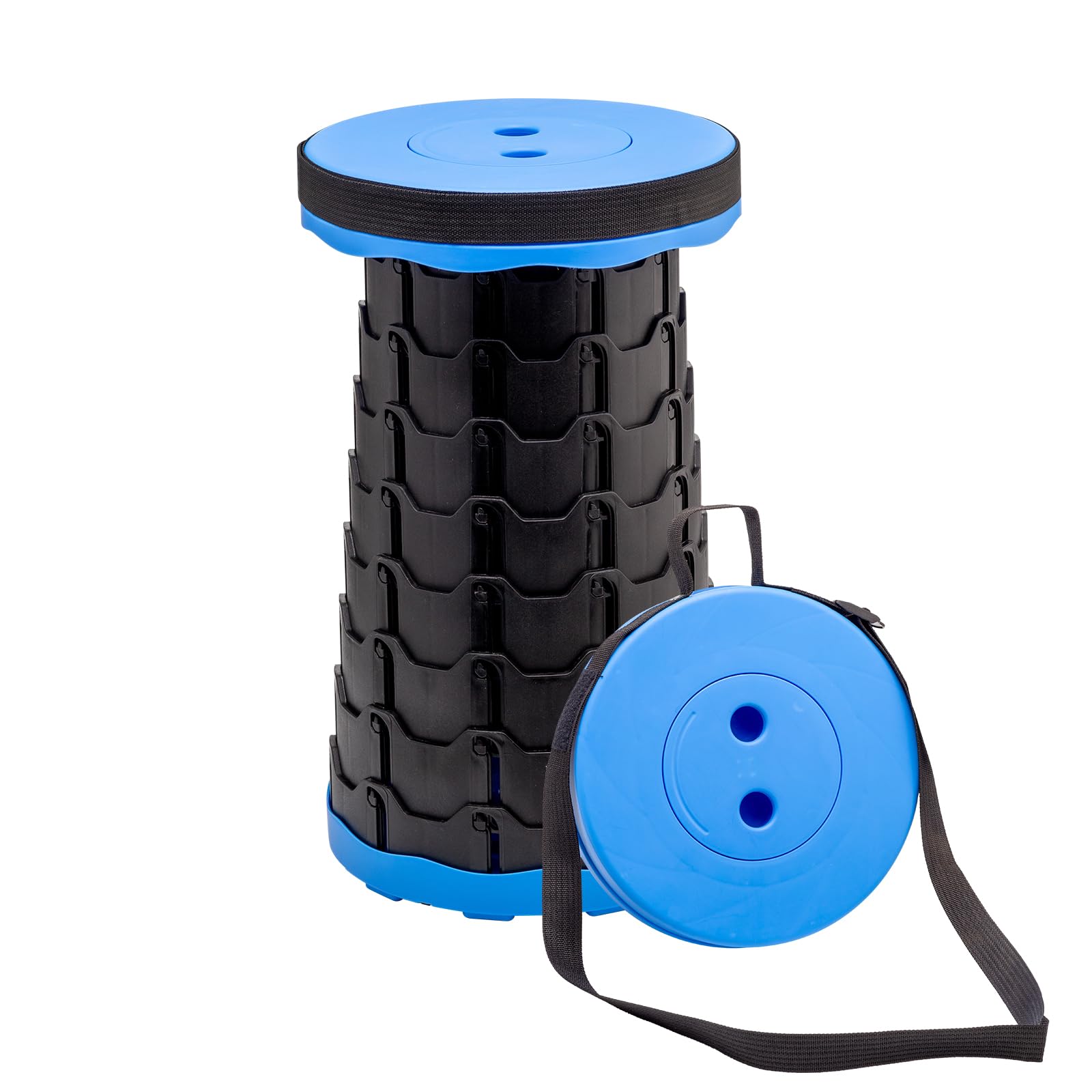 SEYRLMK Portable Telescopic Stool, 2nd Generation Folding Stool Camping Lightweight Stool for Outdoor Camping BBQ Fishing Hiking Gardening Indoor, Maximum Load 220 lb (blue), PF-01