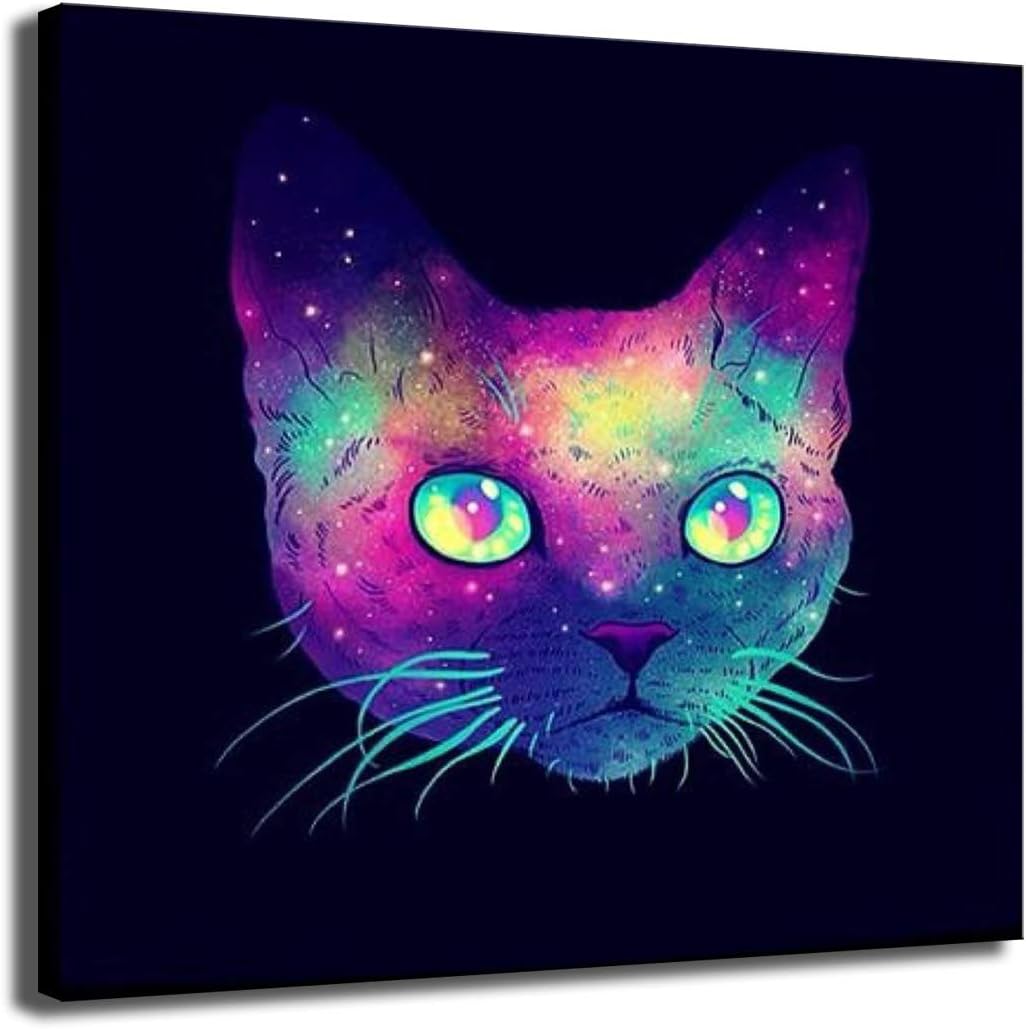 Amazon Com Clotime Art Decor Galaxy Spectral Cat Canvas Wall Art Modern Oil Painting Wall Picture High Printed For Home Office Living Room Decoration No Framed Posters Prints