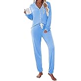 Ekouaer Pajamas Set Long Sleeve Sleepwear Womens Button Down Nightwear Soft Pj Loungewear with Pockets