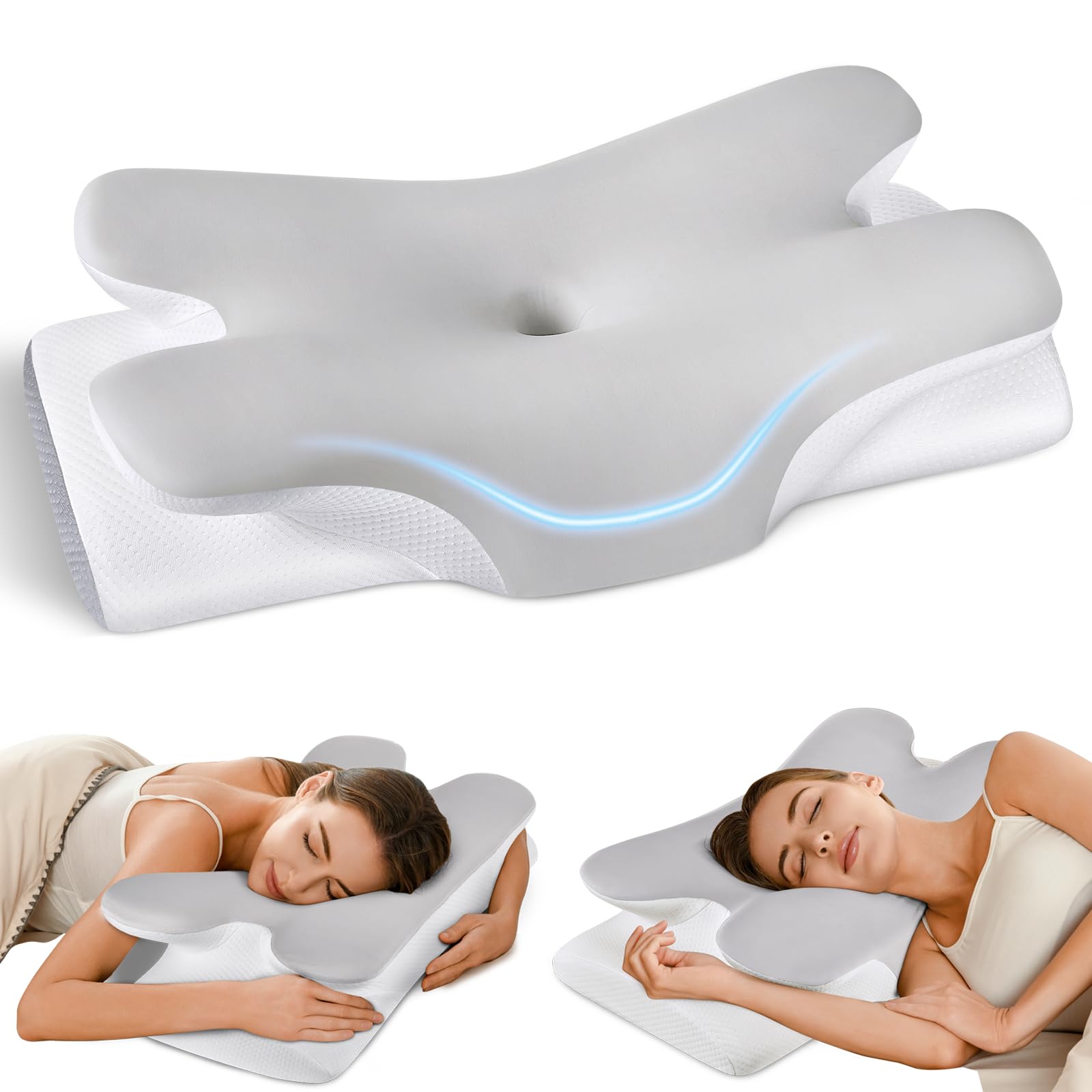 Photo 1 of Cervical Neck Pillow for Pain Relief -Ergonomic Side Sleeper Pillow for Sleeping, Contour Memory Foam Pillows for Neck Support, Cooling Orthopedic Bed Rest Pillow for Back and Stomach Sleepers
