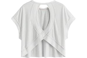 SOLY HUX 2024 Open Back Tops for Women Criss Cross Cut Out Tee Backless Casual Short Sleeve Round Neck T Shirt