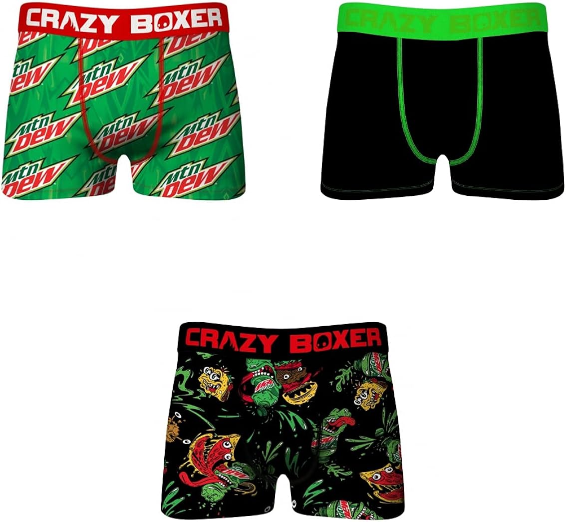 CRAZYBOXER Men's Mountain Dew Logo All Over and Taco Tuesday Pack of 3