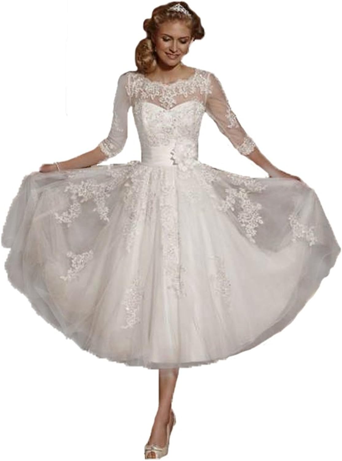 Carnivalprom Women S Tea Length Wedding Dress Lace Appliques