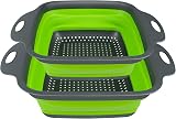 AUAUY Collapsible Colander Set 2Pcs Square Silicone with Handles Gray Green view 1