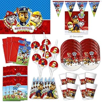 Paw Patrol Party Set Xl 69 Pieces For 6 Guests Paw Patrol Dog Party Birthday Decoration Party Pack Amazon De Spielzeug Paw Patrol Party Deko