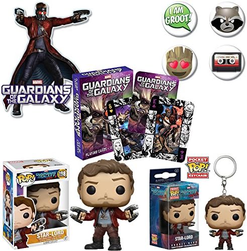 PopShoppes Guardians of the Galaxy PopBox (Deluxe Gift Bundle Set includes POP! Vinyl Toy Figure, Playing Cards, Pop! Vinyl Figure Keychain, Mega Magnet and Button Set)