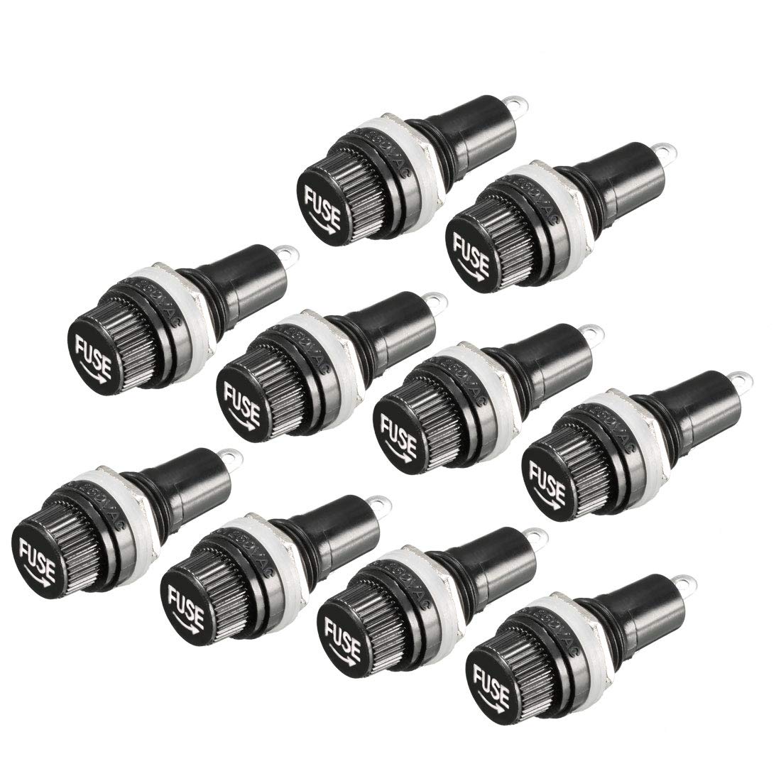 sourcing map 10pcs AC 10A 250V 5mm x 20mm Black Electrical Panel Mounted Screw Cap Fuse Holder