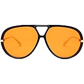 DYSAKER Retro Oversized Aviator Sunglasses for Women & Men, Trendy Round Big Sun Glasses Vintage Shield Shades UV Protection