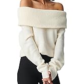 Women Y2k Off Shoulder Crop Sweater Casual Loose Long Sleeve Boat Neck Knit Pullover Solid Color Going Out Top