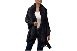 LMSXCT Women Luxury Bridal Faux Fur Shawl Wraps Cloak Coat Sweater Cape Stylish Cozy Long Sleeve Open Front Fringe Cardigan