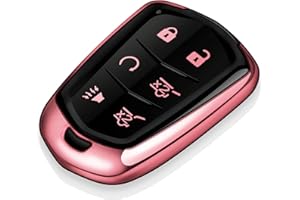 Tukellen for Cadillac Key Fob Cover Soft TPU Full Protection Key Case Compatible with 2015-2019 Escalade ATS CTS STS SRX XT5 XT6 CT6 Key Shell (Pink, 6 Buttons)