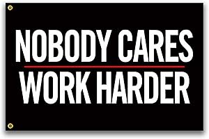 VOZUN Nobody Cares Work Harder Flag 3x5 Ft Motivational Flag for Home Gym Wall Decor Fitness Inspirational Flags for Room College Flag Banner