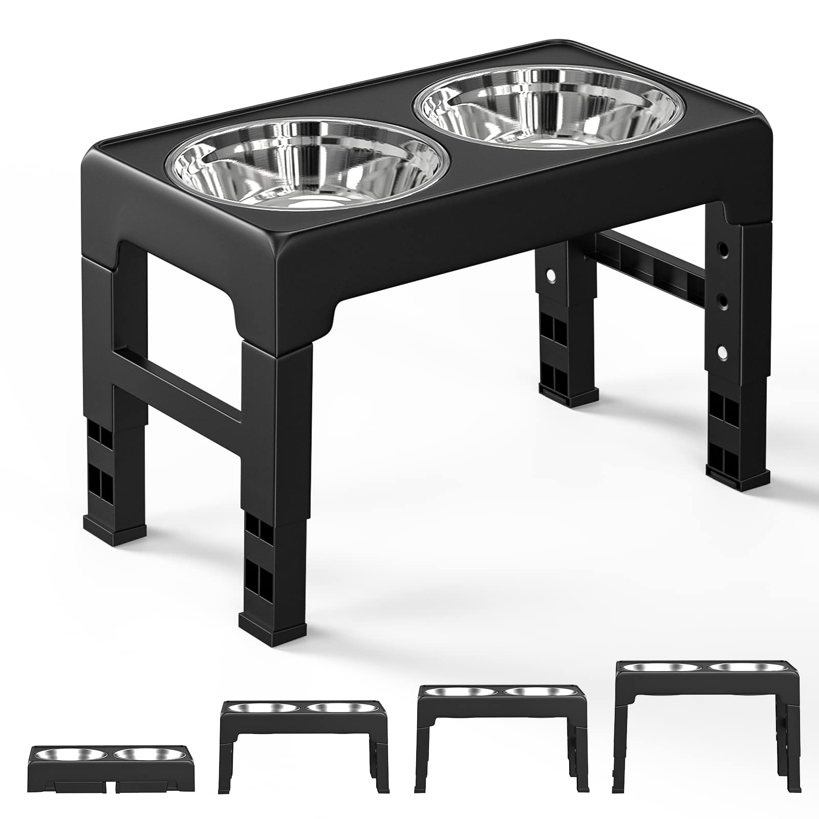 ペットボウル Pawabooフードボウル 台 お皿 中型犬 大型犬 ペット用品 食器 フードスタンド付き 高度調節4段 ステンレス製 ペット皿 滑り止め 給餌容器 給水容器 コンパクト ボウル 取り外し可能 ボウル2個 給餌 水やり 折り畳んで収納 洗いやすい 44*24*8-30CM の商品画像